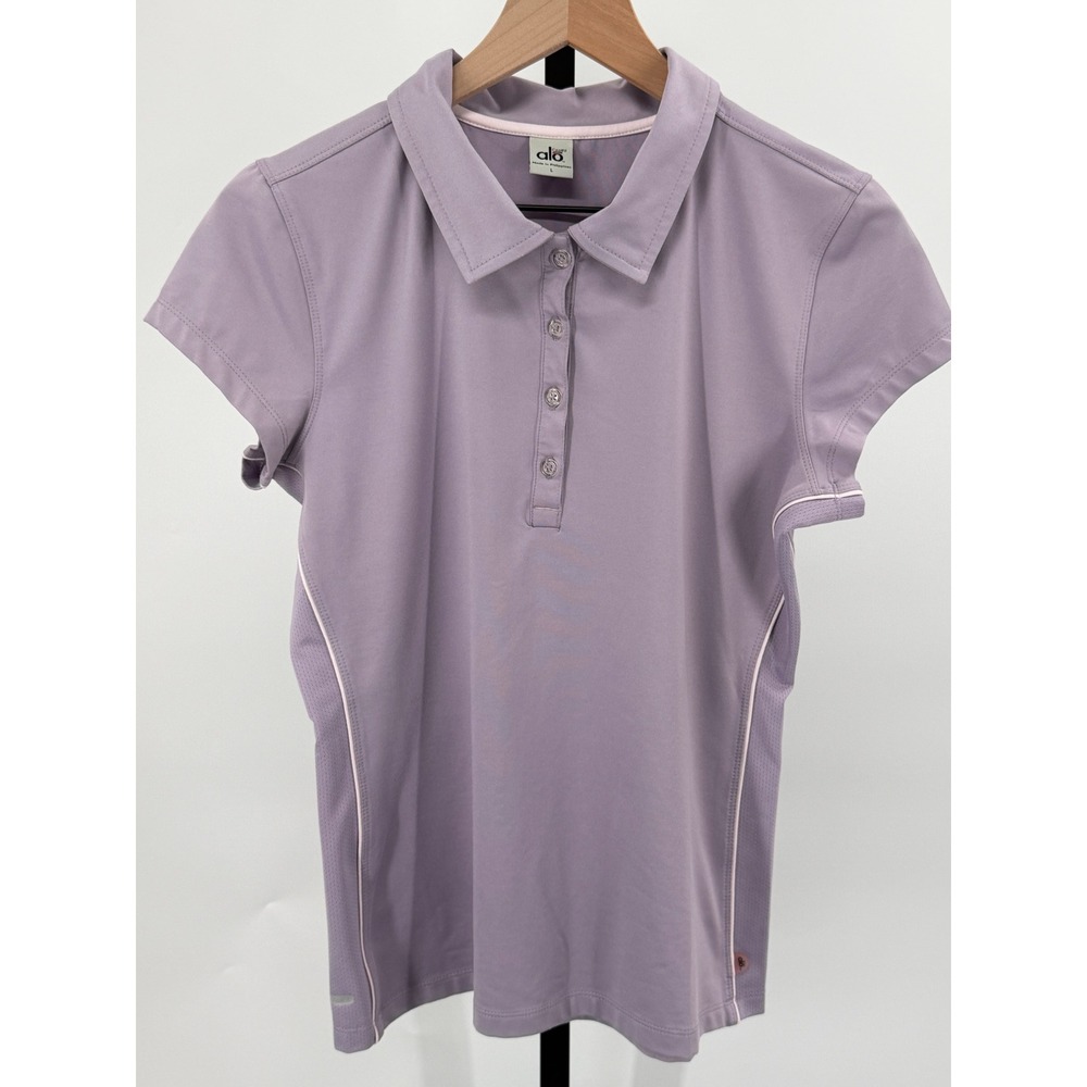 Alo CoolFit Womens Polo Shirt Lavender Short Sleeve Golf Activewear Mesh Panel